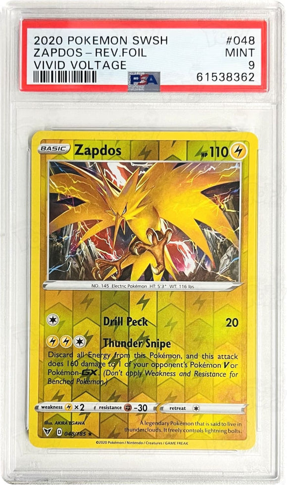 Pokemon Tcg: Swsh04: Vivid Voltage Zapdos 048/185 / Reverse Holo Psa 9 Trading Cards