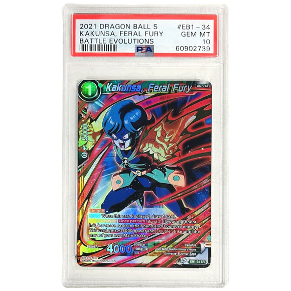 Dragonball Super CCG: Battle Evolution Booster Kakunsa, Feral Fury EB1-34 SR PSA 10 Dragonball Super CCG: Battle Evolution Booster Kakunsa, Feral Fury EB1-34 SR PSA 10