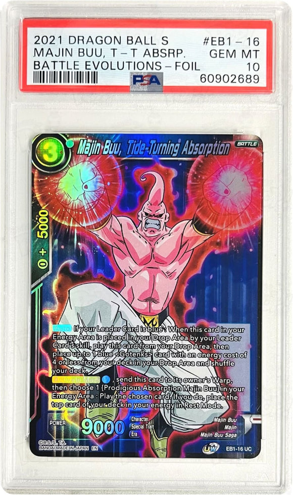 Dragonball Super Ccg: Battle Evolution Booster Majin Buu Tide-Turning Absorption Eb1-16 Psa 10