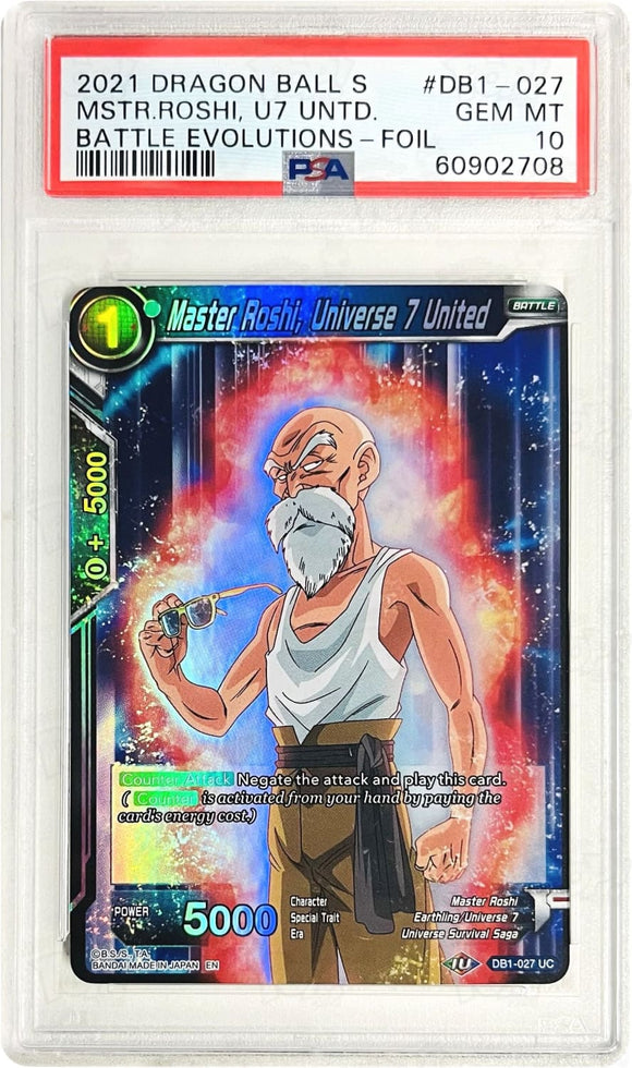 Dragonball Super Ccg: Battle Evolution Booster Master Roshi Universe 7 United Db1-027 Psa 10 Trading