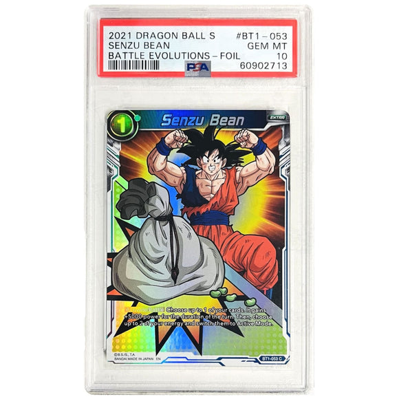 Dragonball Super CCG: Battle Evolution Booster Senzu Bean BT1-053 PSA 10 Dragonball Super CCG: Battle Evolution Booster Senzu Bean BT1-053 PSA 10