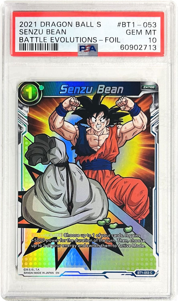 Dragonball Super Ccg: Battle Evolution Booster Senzu Bean Bt1-053 Psa 10 Trading Cards