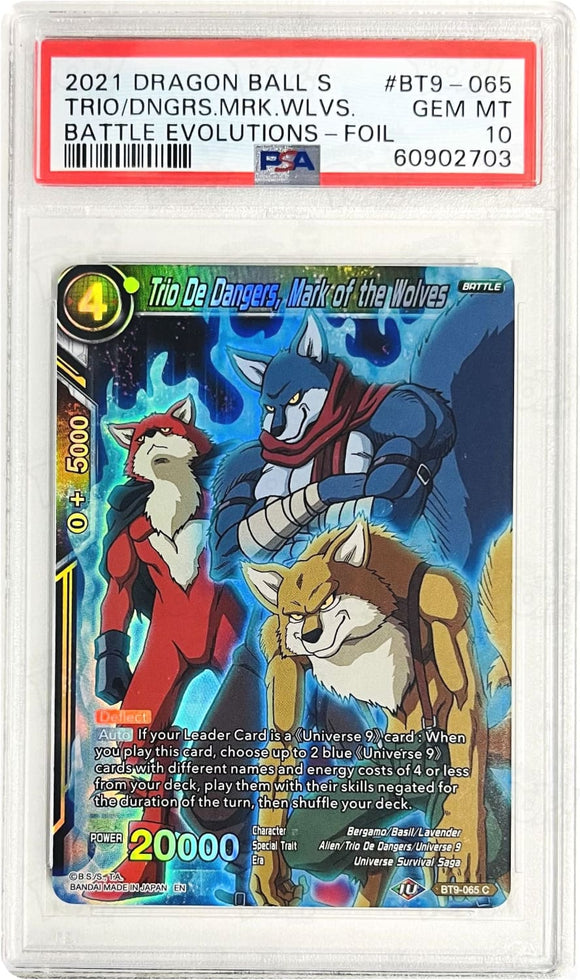 Dragonball Super Ccg: Battle Evolution Booster Trio De Dangers Mark Of The Wolves Bt9-065 Psa 10