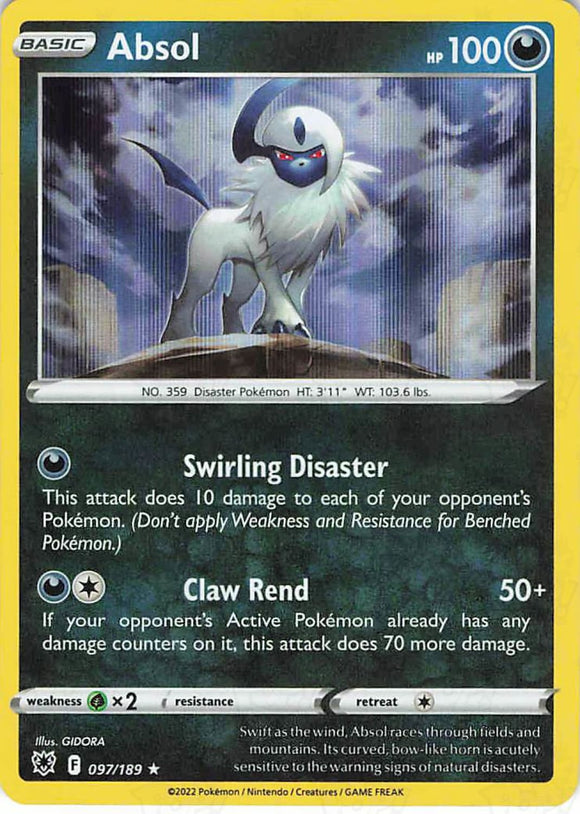 Pokemon Tcg: Astral Radiance Absol 097/189 / Holo Rare Trading Cards