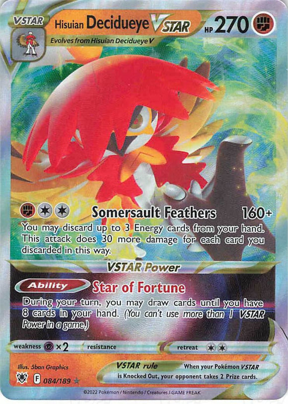 Pokemon Tcg: Astral Radiance Hisuian Decidueye Vstar 084/189 / Ultra Rare Trading Cards