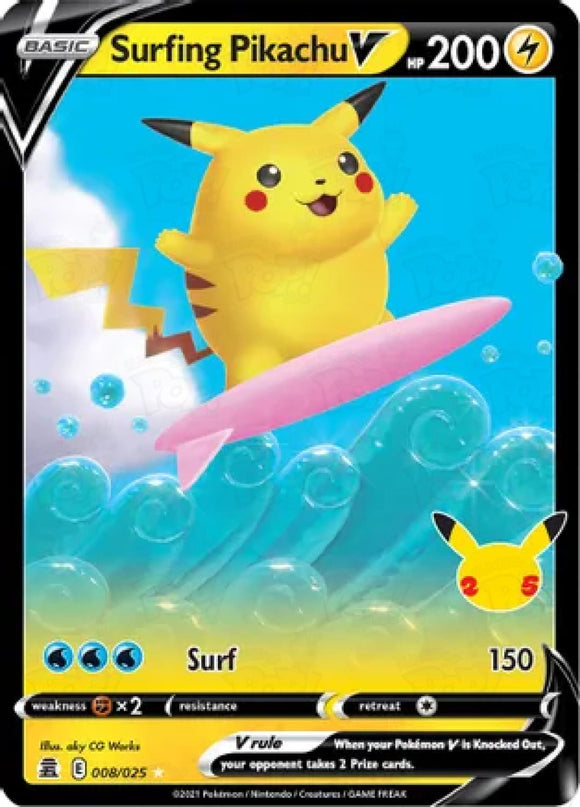 Pokemon Tcg: Celebrations Surfing Pikachu V 008/025 / Ultra Rare