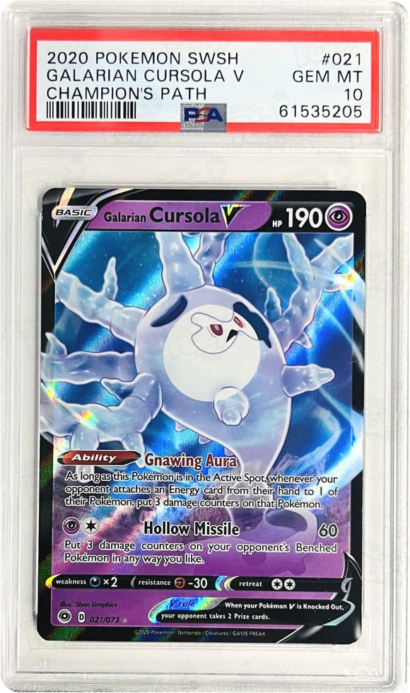 Pokemon TCG: Champion's Path Galarian Cursola V 21/73 / Ultra Rare PSA Pokemon TCG: Champion's Path Galarian Cursola V 21/73 / Ultra Rare PSA