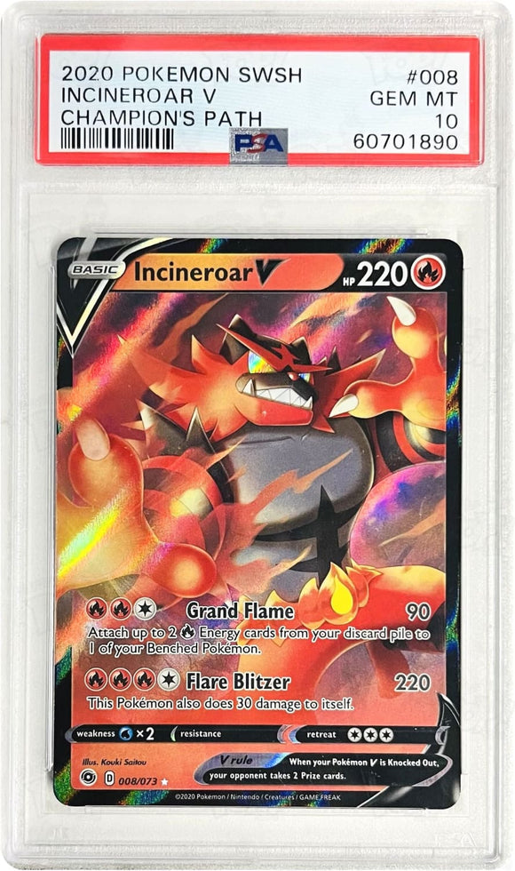 Pokemon Tcg: Champions Path Incineroar V 08/73 / Ultra Rare Psa 10 Trading Cards