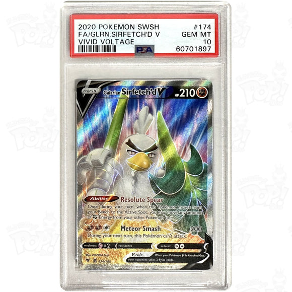 Pokemon Tcg: Galarian Sirfetchd V (Full Art) Swsh04: Vivid Voltage 174/185 Psa 10 Trading Cards