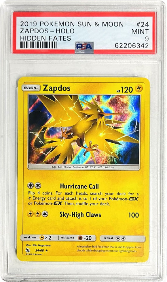 Pokemon Tcg: Hidden Fates Zapdos 24/68 / Holo Rare Psa 9 Trading Cards