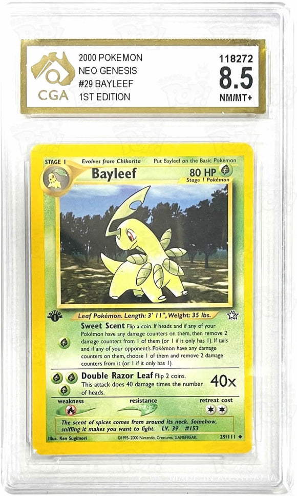 Pokemon Tcg: Neo Genesis Bayleef 29 / Uncommon 1St Edition Cga 8.5 Trading Cards