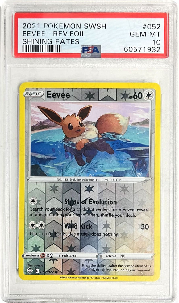 Pokemon Tcg: Shining Fates Eevee 052/072 / Reverse Holo Psa 10 Trading Cards