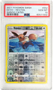 Pokemon Tcg: Shining Fates Eevee 052/072 / Reverse Holo Psa 10 Trading Cards