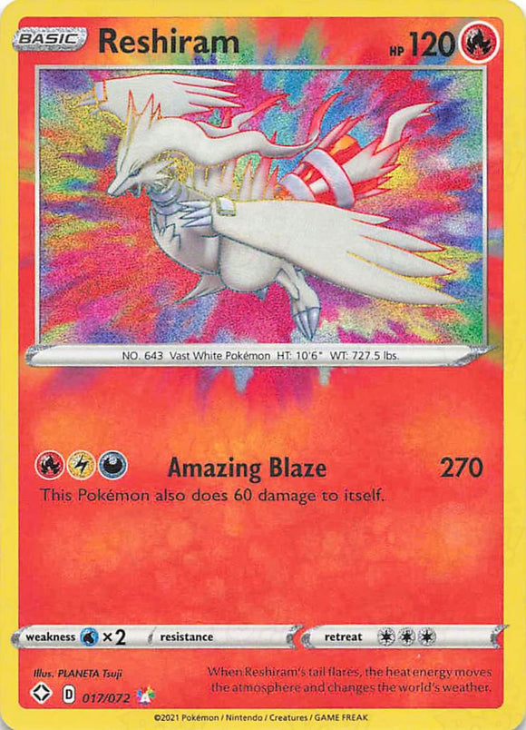 Pokemon Tcg: Shining Fates: Reshiram 017/072 Amazing Rare Holo Trading Cards