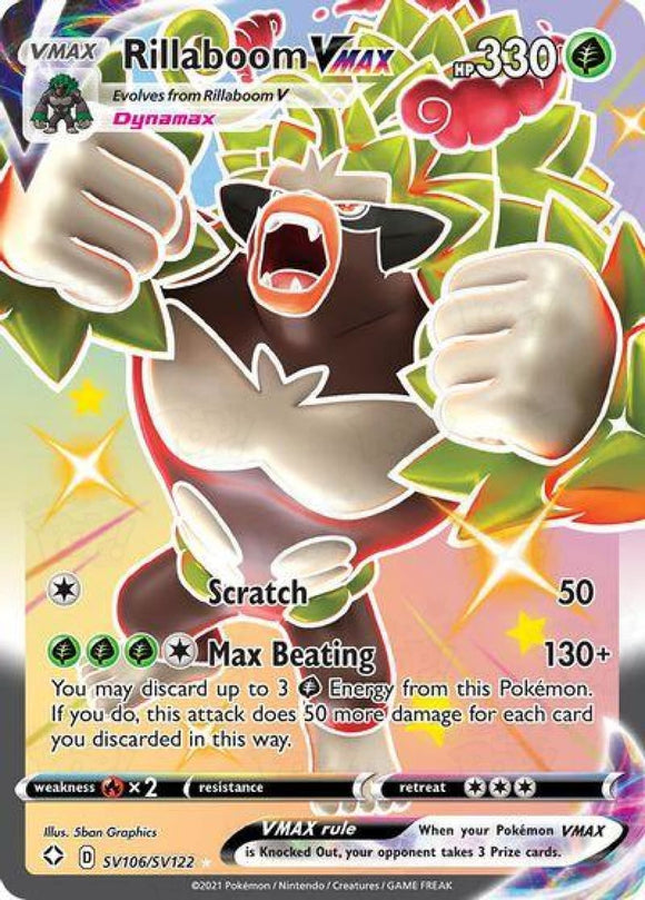 Pokemon TCG: Shining Fates: Rillaboom Vmax Sv106/sv122 / Shiny Holo Rare Trading Cards