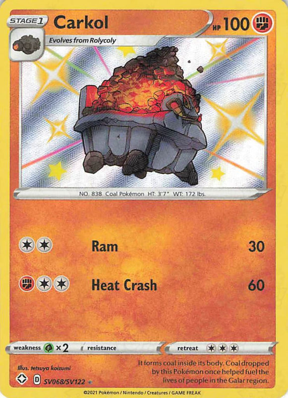 Pokemon Tcg: Shining Fates: Shiny Vault Carkol Sv068/sv122 / Holo Rare Trading Cards