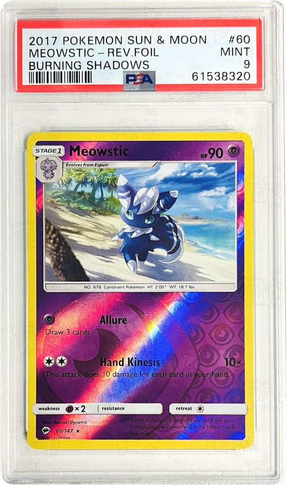 Pokemon TCG: SM - Burning Shadows Meowstic 60/147 Reverse Holo PSA 9 Pokemon TCG: SM - Burning Shadows Meowstic 60/147 Reverse Holo PSA 9