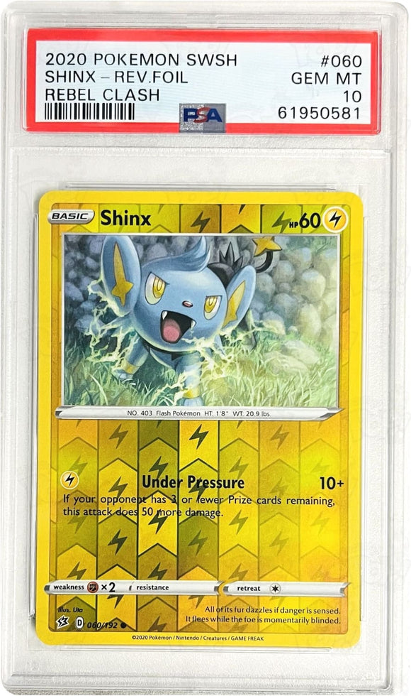 Pokemon TCG: SWSH02: Rebel Clash Shinx 060/192 / Reverse Holo PSA 10 Pokemon TCG: SWSH02: Rebel Clash Shinx 060/192 / Reverse Holo PSA 10