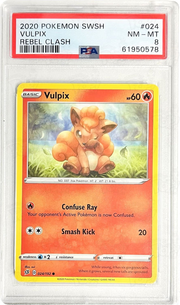 Pokemon Tcg: Swsh02: Rebel Clash Vulpix 024/192 / Common Psa 8 Trading Cards