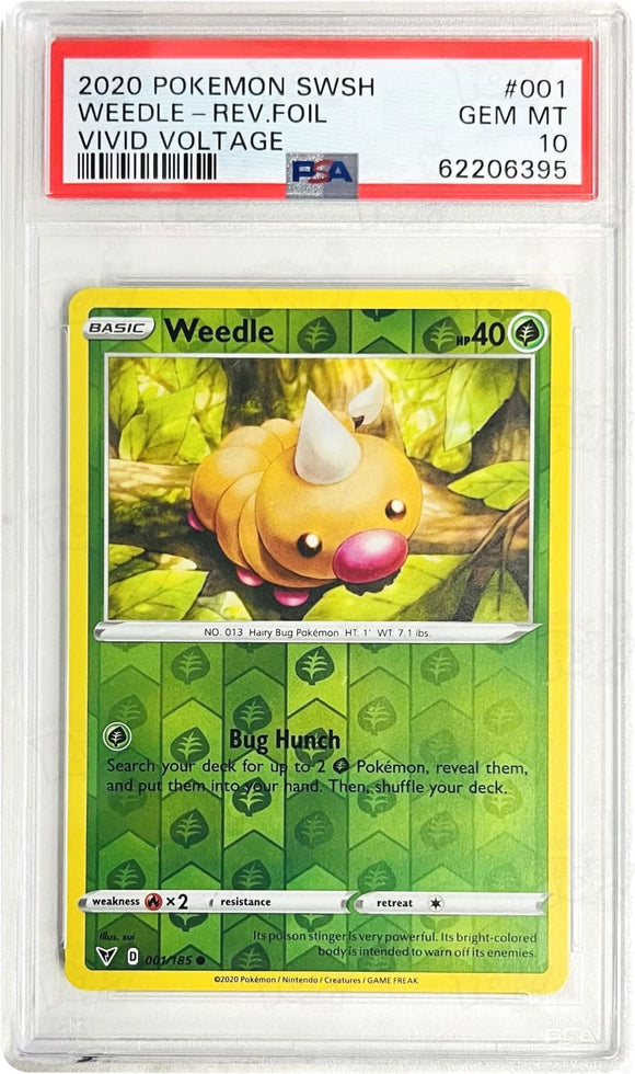 Pokemon Tcg: Swsh04: Vivid Voltage Weedle 001/185 / Reverse Holo Psa 10 Trading Cards