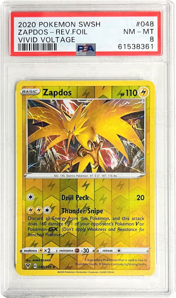 Pokemon Tcg: Swsh04: Vivid Voltage Zapdos 048/185 / Reverse Holo Psa 8 Trading Cards