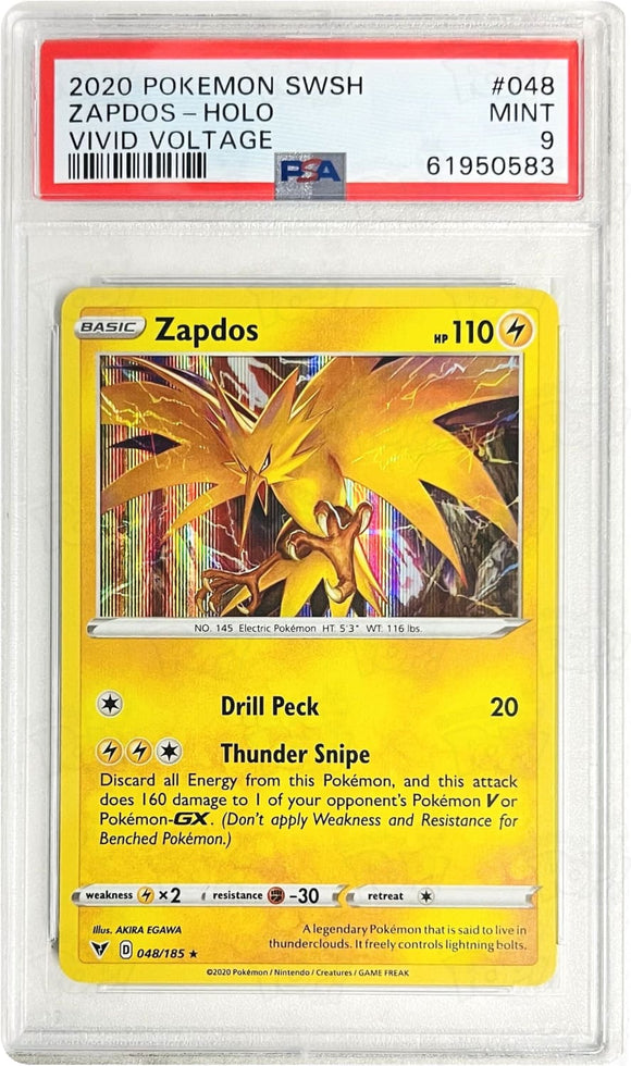 Pokemon Tcg: Swsh04: Vivid Voltage Zapdos 048/185 / Holo Rare Psa 9 Trading Cards