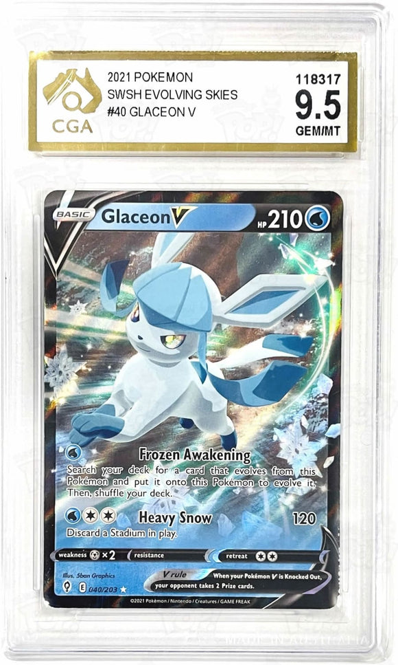 Pokemon Tcg: Swsh07: Evolving Skies Glaceon V 040/203 / Ultra Rare Cga 9.5 Trading Cards