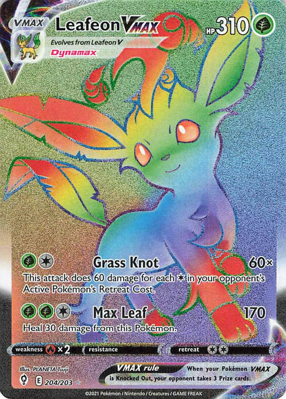 Pokemon Tcg: Swsh07: Evolving Skies Leafeon Vmax 204/203 / Secret Rare Trading Cards