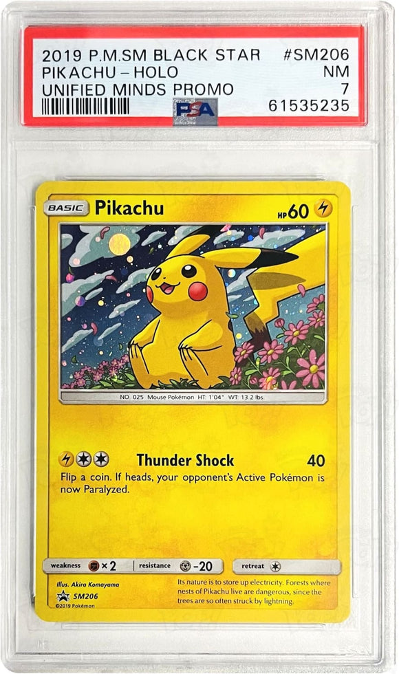 Pokemon Tcg: Unified Minds Promo Pikachu Black Star Sm206 Psa 7 Trading Cards