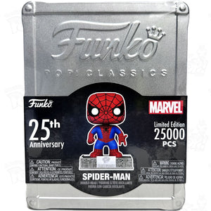 Spider-Man 25Th Anniversary Pop! Classics Vinyl Figure Tinbox Pin & Case Funko Pop